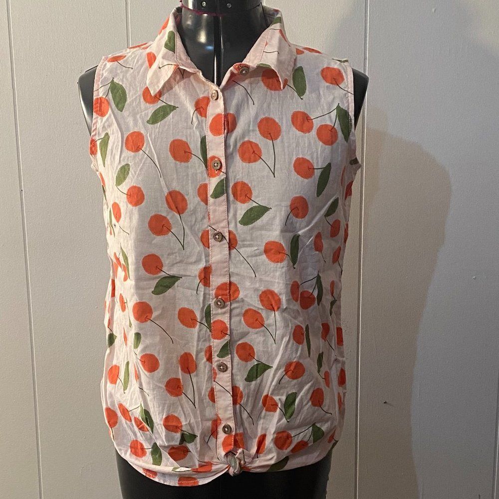 Cat & Jack Button Down Sleeveless Cotton Girls Top Size XL (14-16)